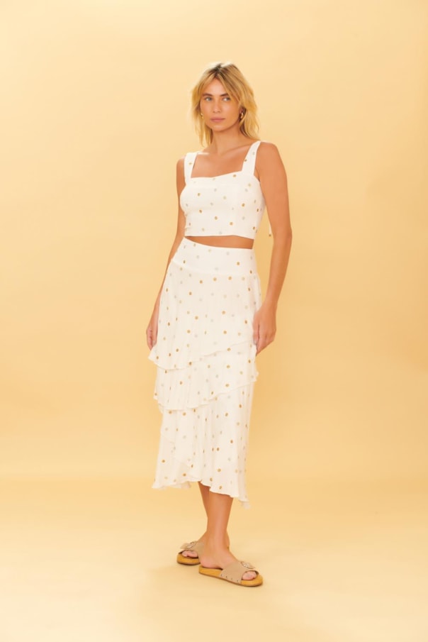 Saia Midi Babados Bordado