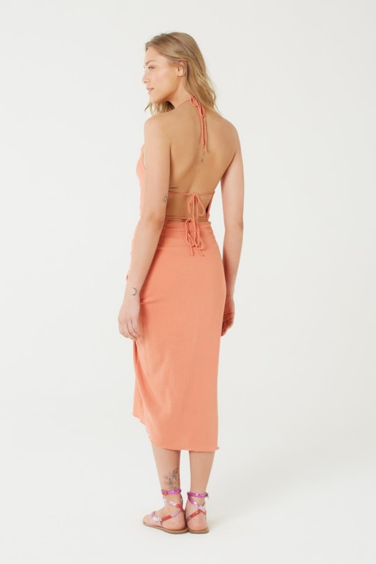 Saia Midi Franzido Frente Color