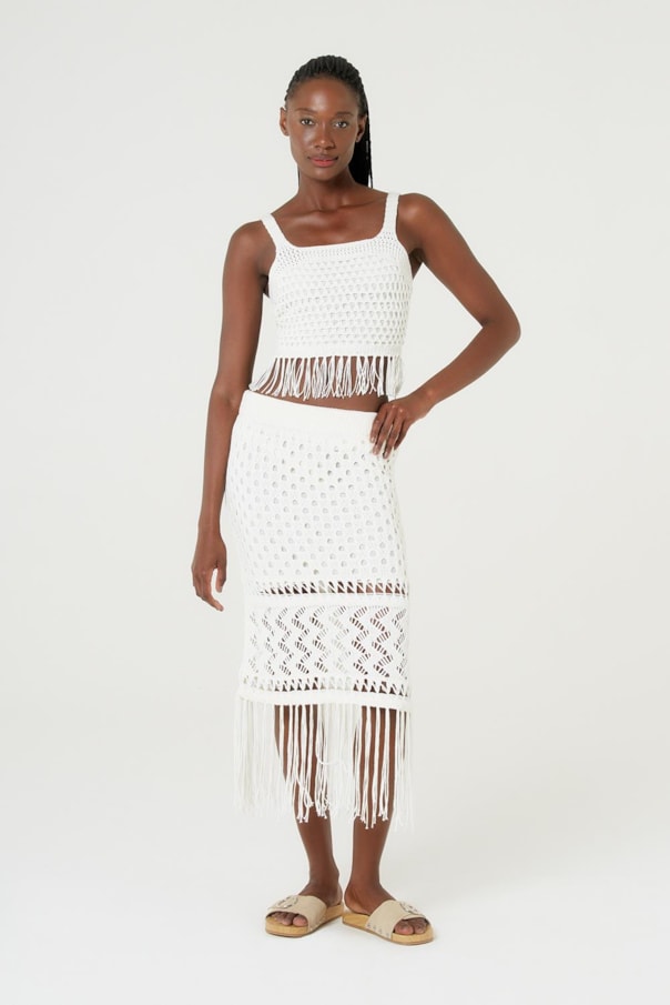 Saia Tricot Franja Liso