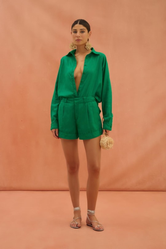 Short Alfaiataria Tropical Verde