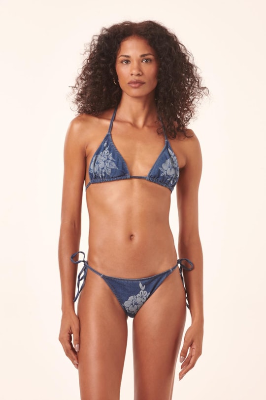 Tanga New Lacinho Hibisco Laser Jeans