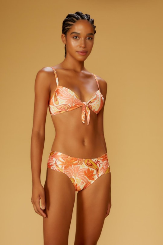 Top Bardot Laço Florest Salmao