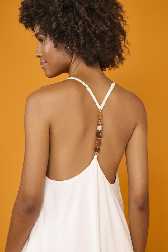 Vestido Alça Liso Pedras Off