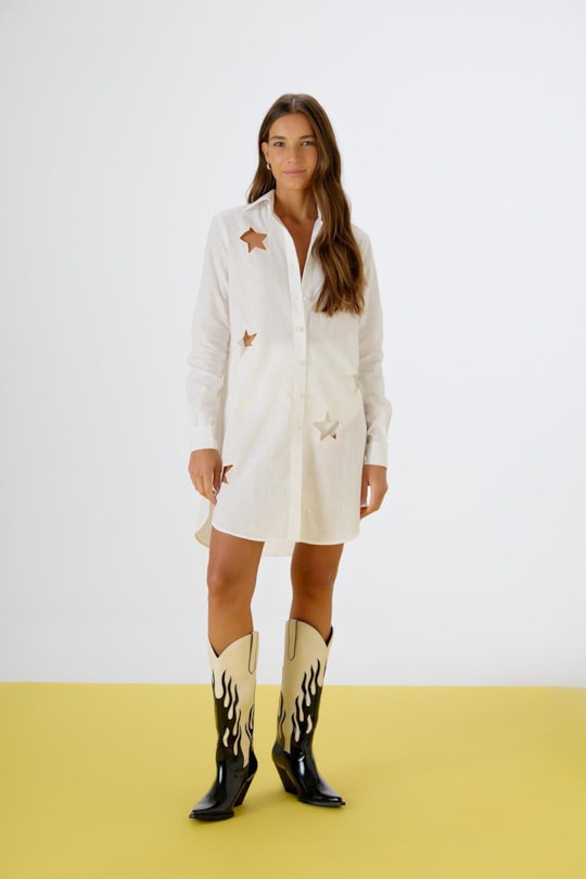 Vestido Chemise Bordado Vazado Estrela