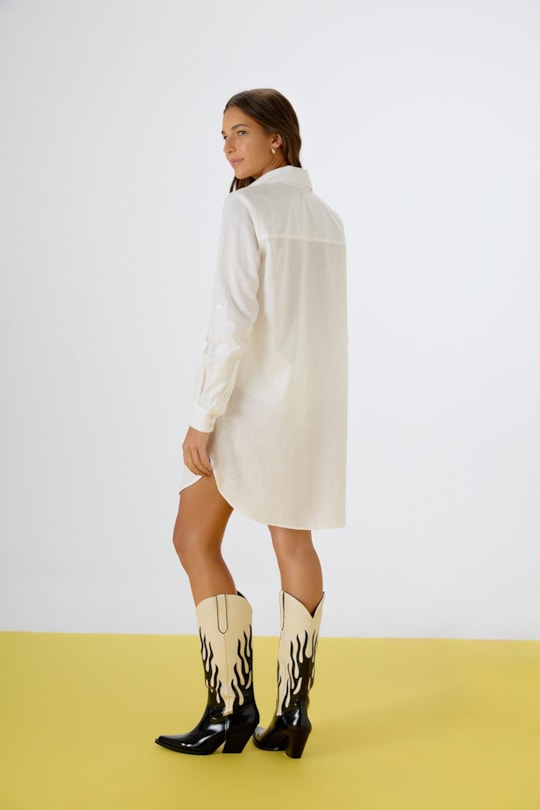 Vestido Chemise Bordado Vazado Estrela
