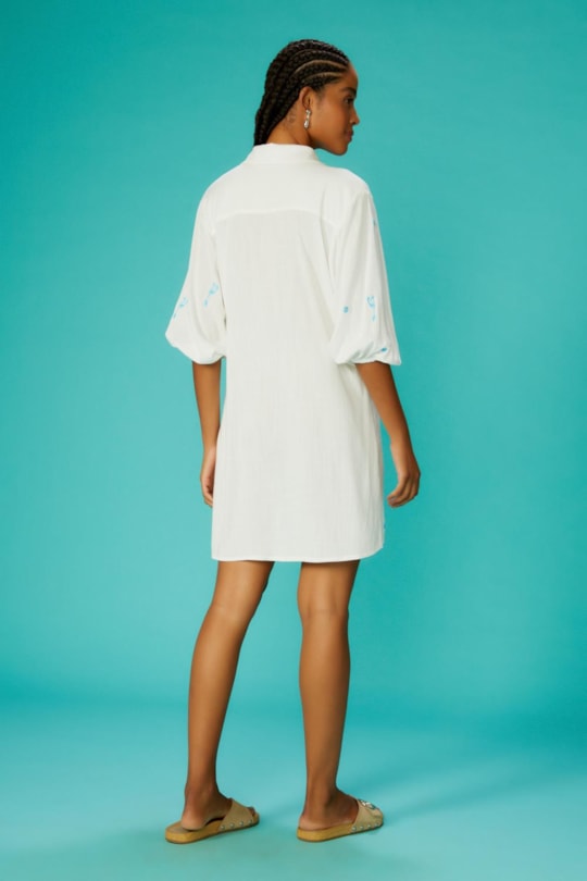 Imagem do produto Vestido Chemise Curta Manga Bufante Bord