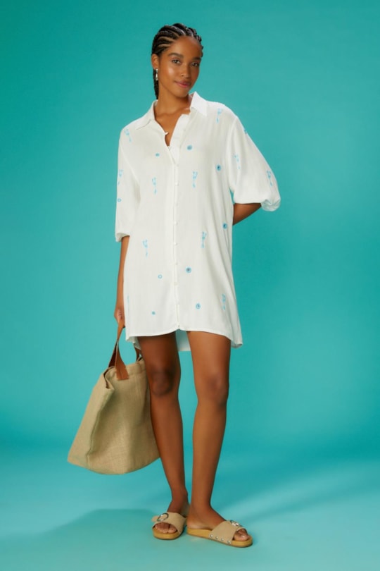 Imagem do produto Vestido Chemise Curta Manga Bufante Bord