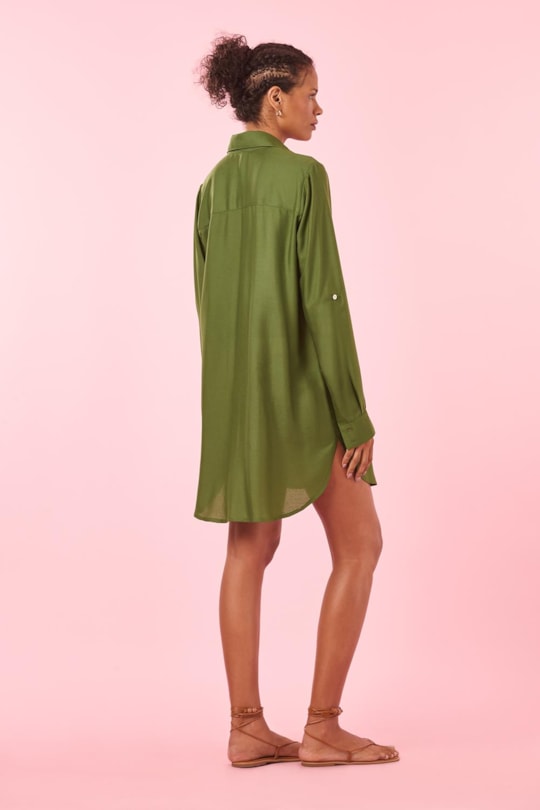 Vestido Chemise Manga Longa New Liso