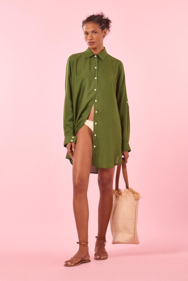 Vestido Chemise Manga Longa New Liso