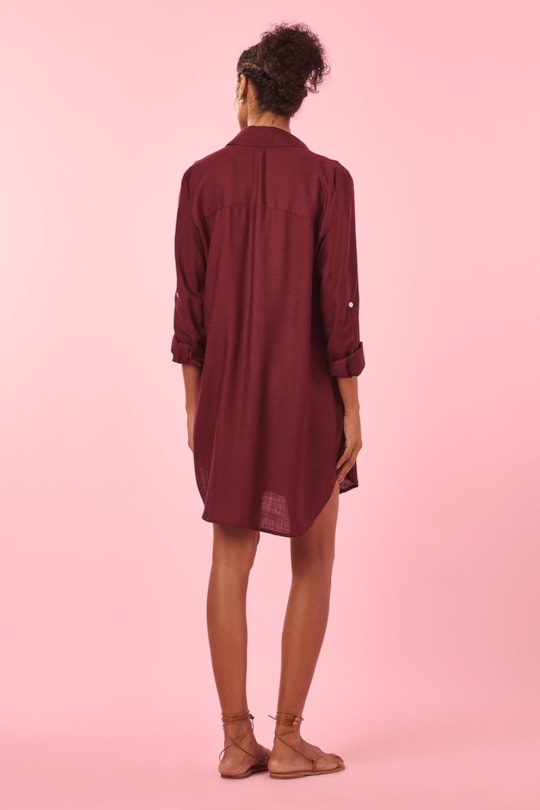 Vestido Chemise Manga Longa New Liso