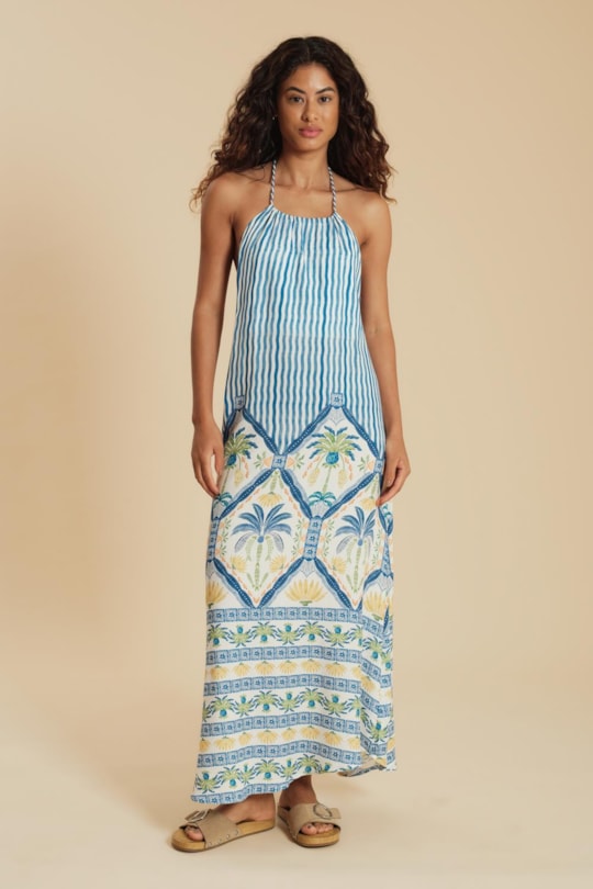Vestido Choker Barrado Azulejo