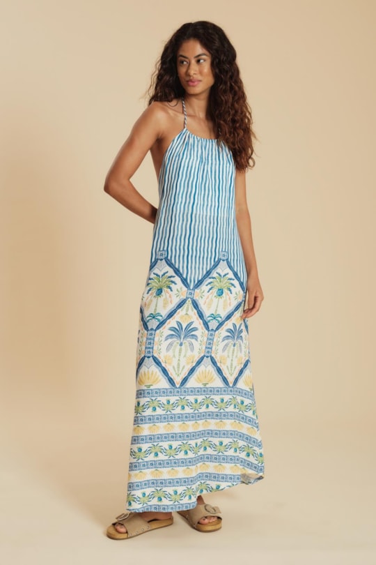 Vestido Choker Barrado Azulejo