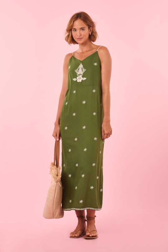 Vestido Cropped Alca Bordado Liso