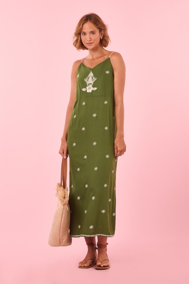 Vestido Cropped Alca Bordado Liso