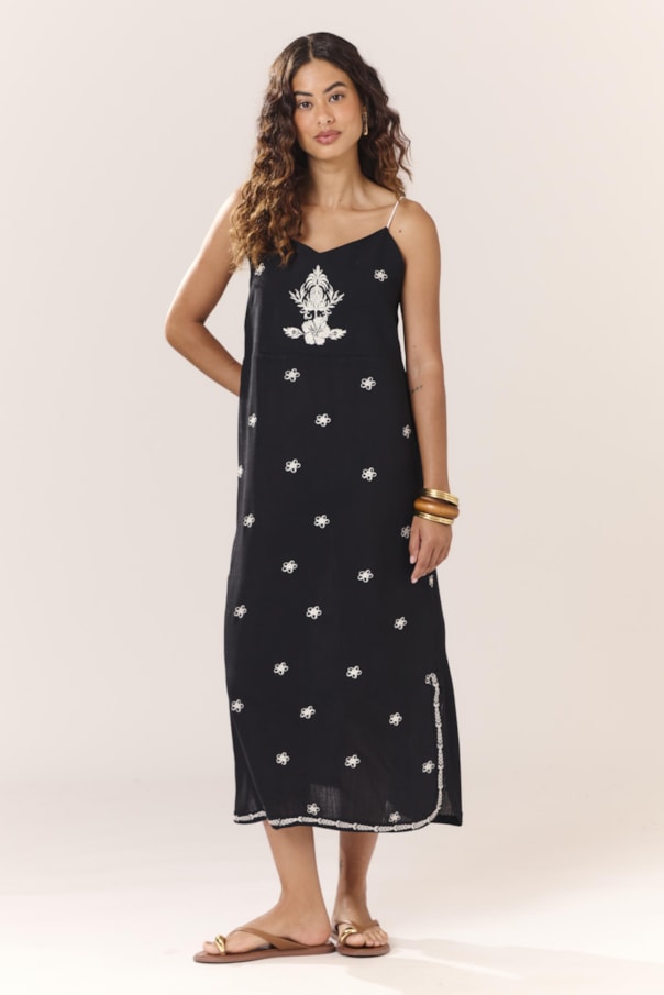 Vestido Cropped Alca Bordado Liso