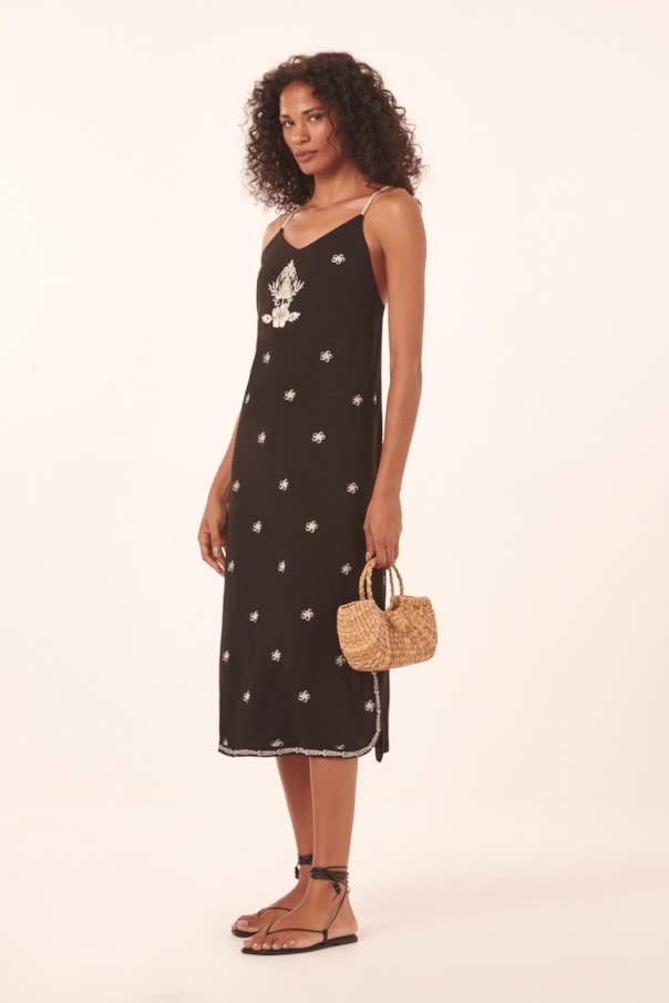 Vestido Cropped Alca Bordado Liso