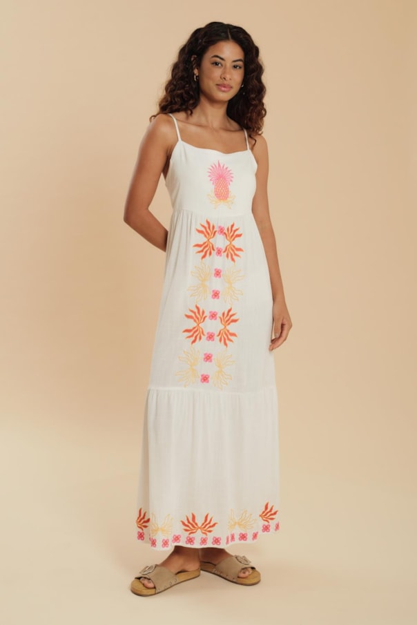 Vestido Cropped Bordado Neon Liso