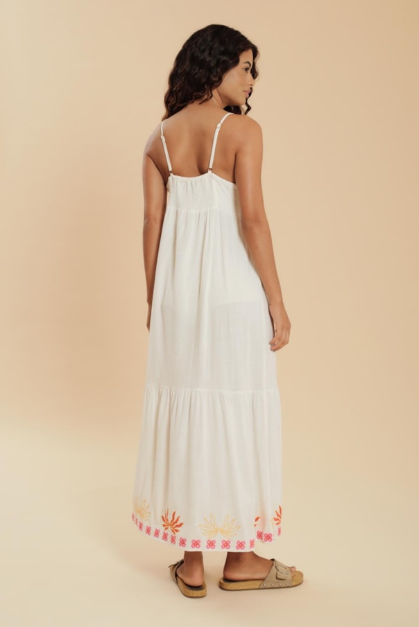 Vestido Cropped Bordado Neon Liso