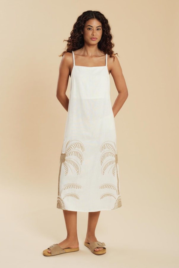 Vestido Cropped Bordado Tropical