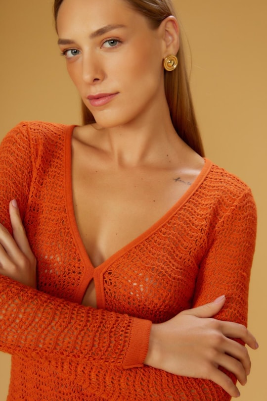 Vestido Curto Tricot Manga Longa