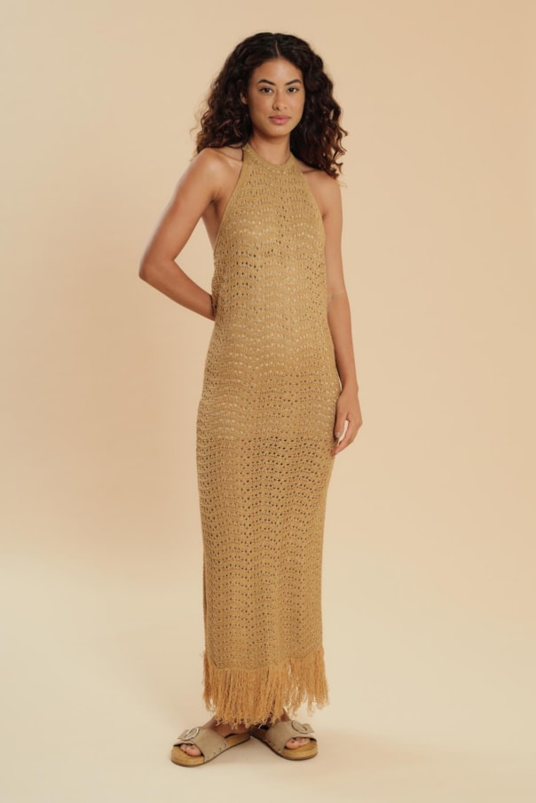 Vestido Decote Costas Tricot Lurex