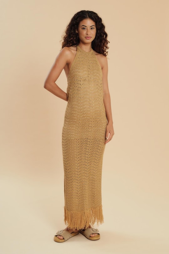 Vestido Decote Costas Tricot Lurex
