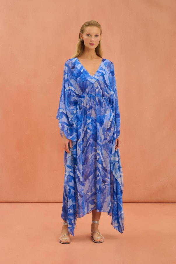 Vestido Kaftan Amplo Estampa Palm Beach