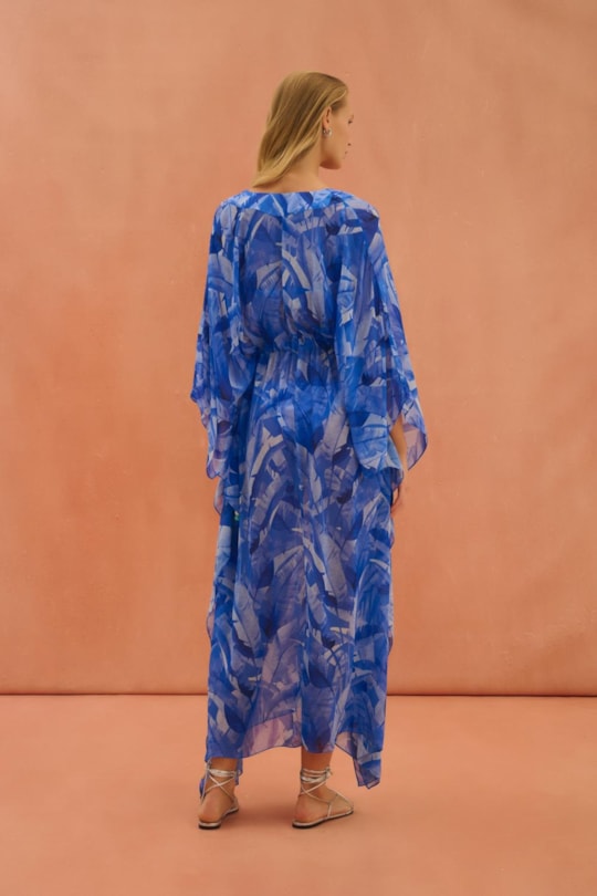 Vestido Kaftan Amplo Estampa Palm Beach