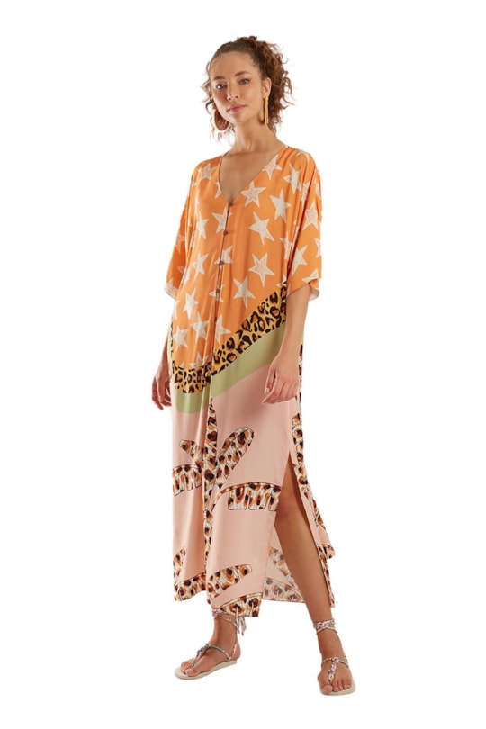 Imagem do produto Vestido Kaftan Longo Faixa Caiada