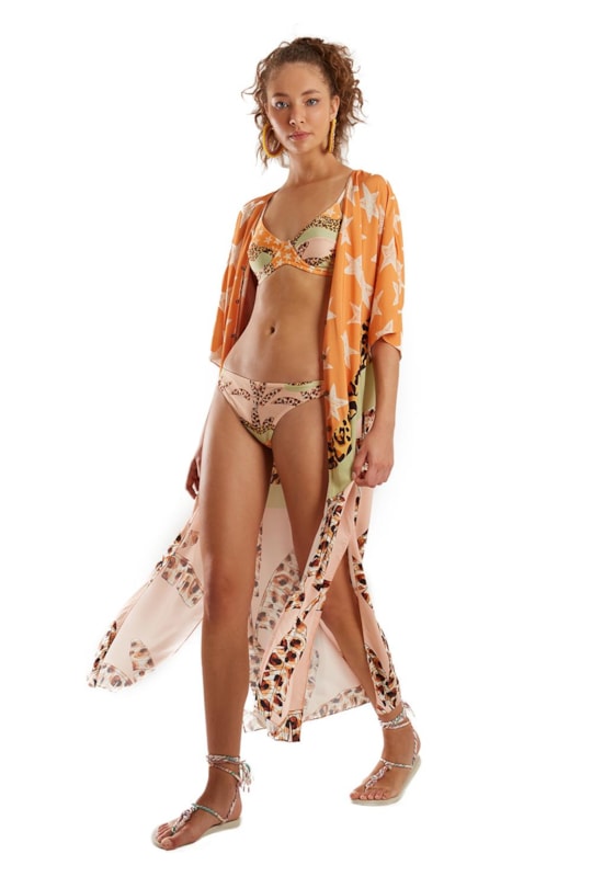 Imagem do produto Vestido Kaftan Longo Faixa Caiada