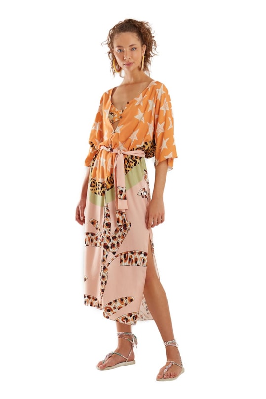 Imagem do produto Vestido Kaftan Longo Faixa Caiada