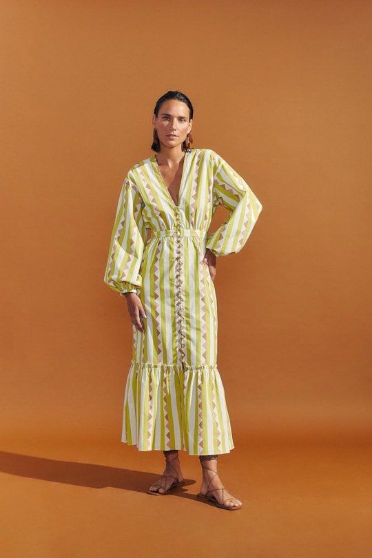 Vestido Midi Estampa Listras