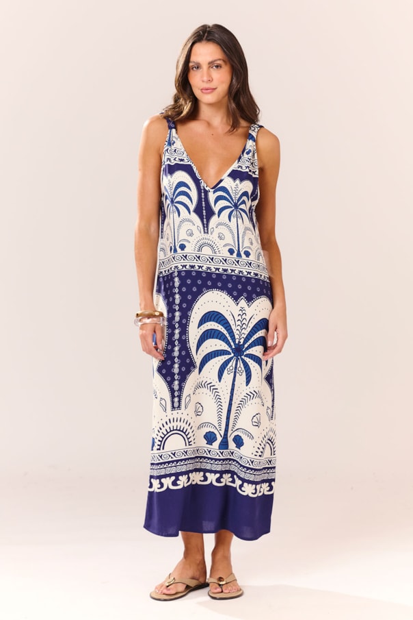 Vestido No Alca Barrado Batik Azul