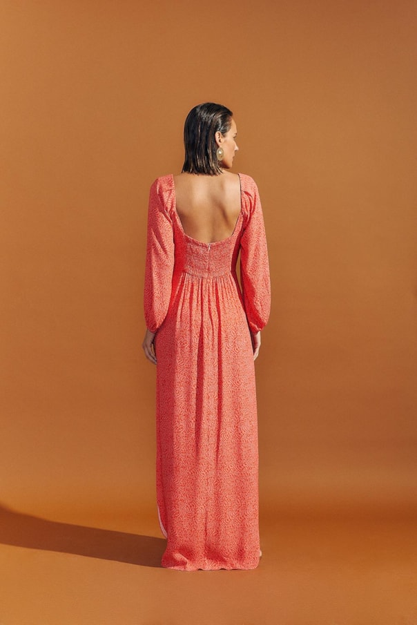 Vestido No Midi Estampa Fingers Rosa