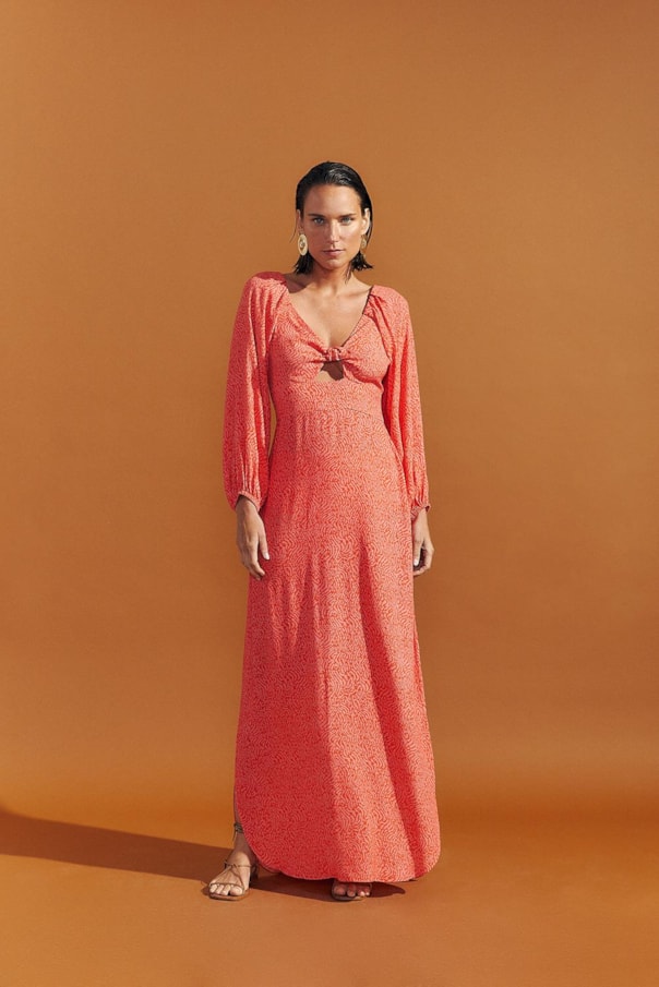 Vestido No Midi Estampa Fingers Rosa