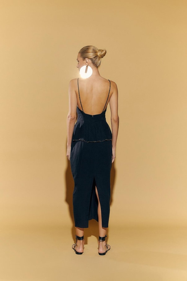 Vestido Peplum Linho Bordado
