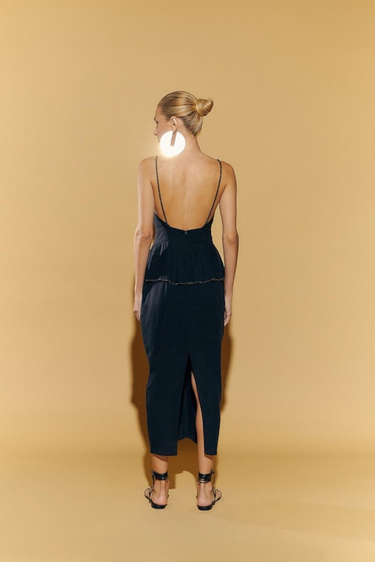 Vestido Peplum Linho Bordado
