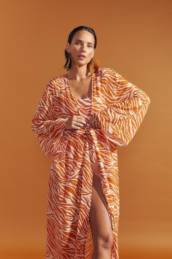 Vestido Saida Abertura Estampa Zebra