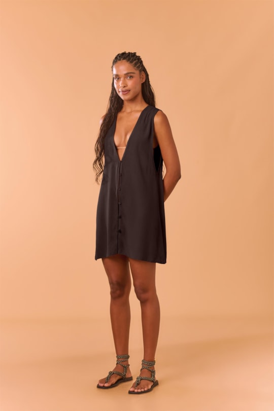 Vestido Saida Curto Botoes