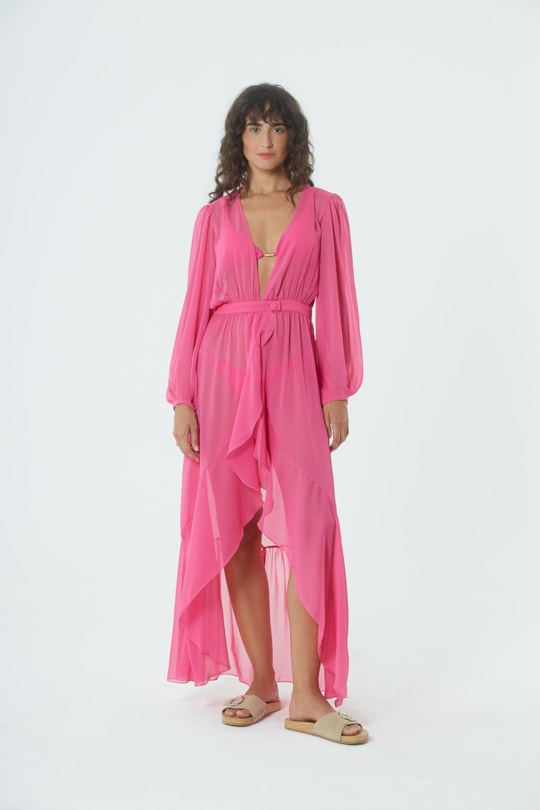 Imagem do produto Vestido Saida Mangao Pregas Color