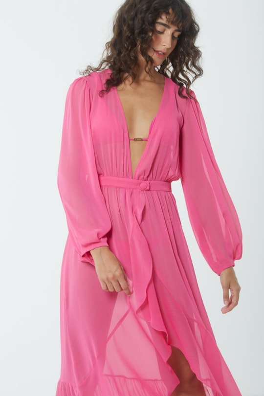 Imagem do produto Vestido Saida Mangao Pregas Color