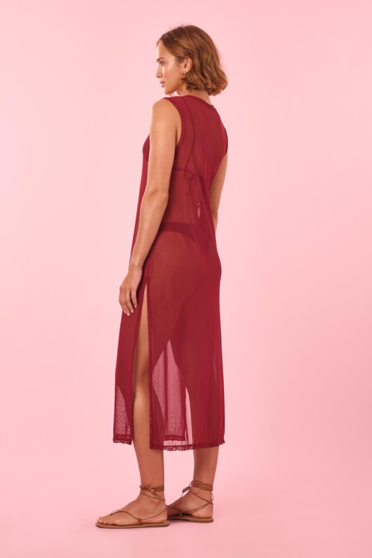 Vestido Saida Regata Tule Liso