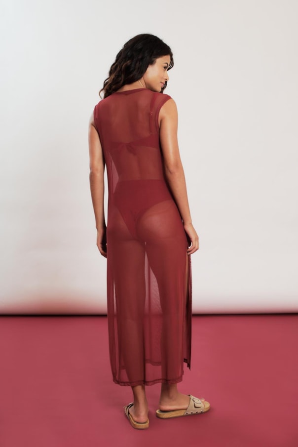 Vestido Saida Regata Tule Liso