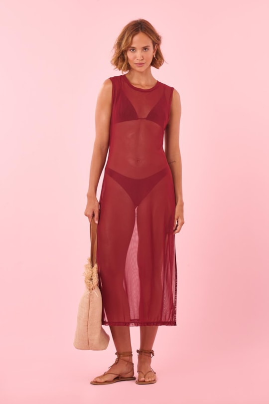 Vestido Saida Regata Tule Liso