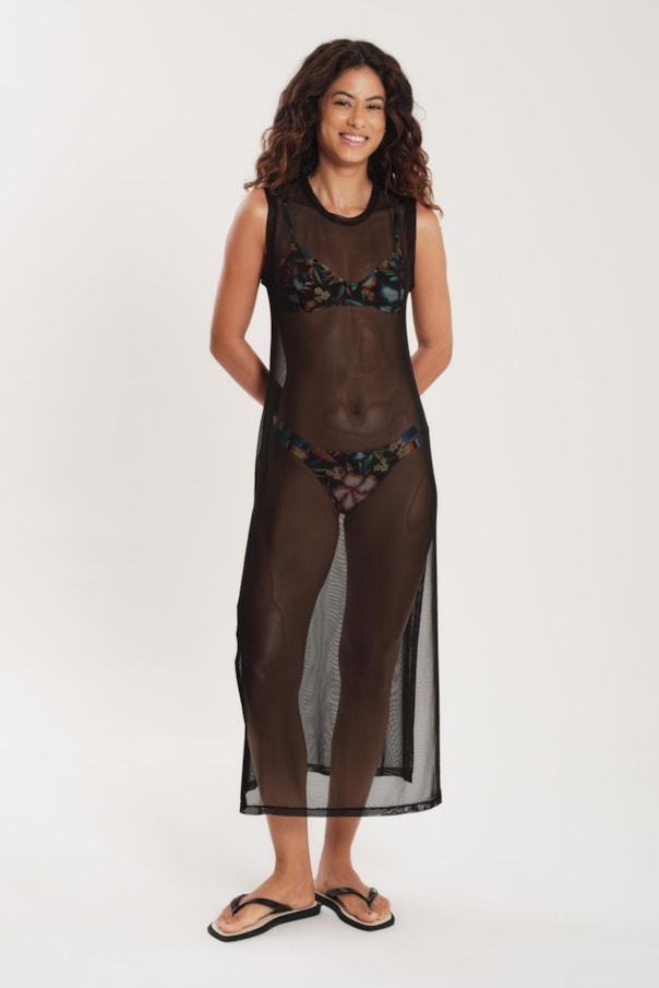 Vestido Saida Regata Tule Liso