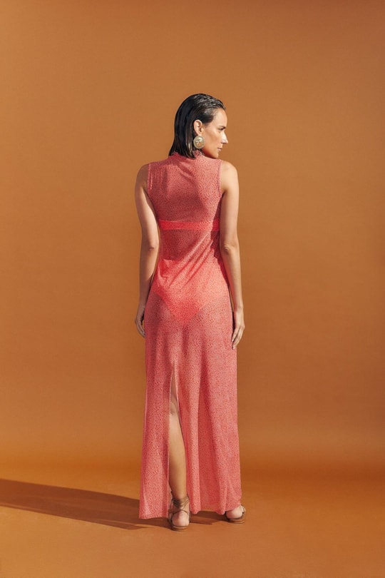 Vestido Tule Estampa Fingers Rosa